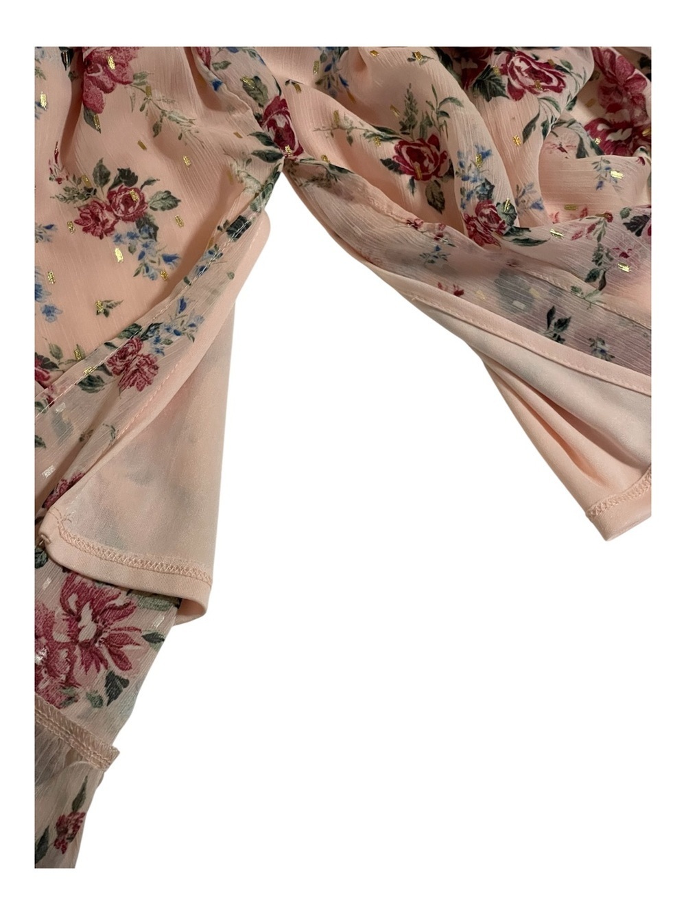 Pink Floral Puff Sleeve Tie Back Bohemian Midi Dress SZ LG NWTS!! - Picture 10 of 13